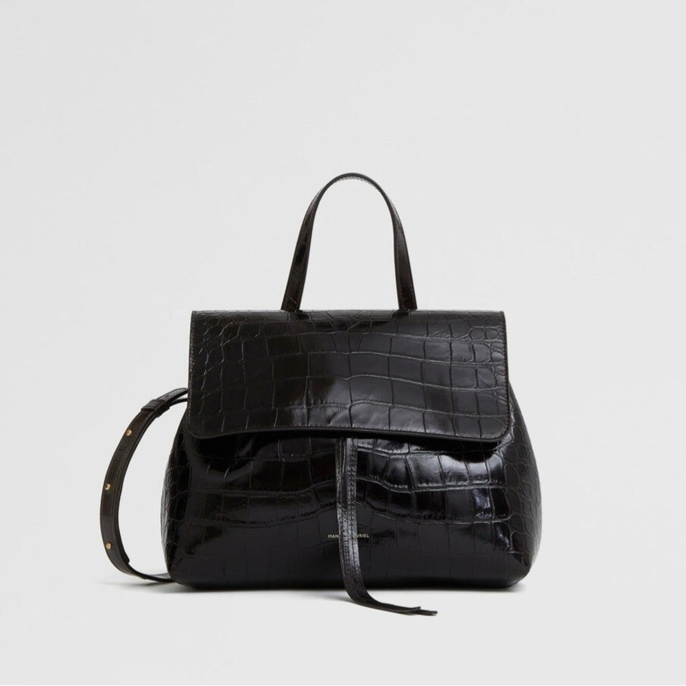 Mansur Gavriel Black Croc-Embossed Soft Lady Bag FA 2019